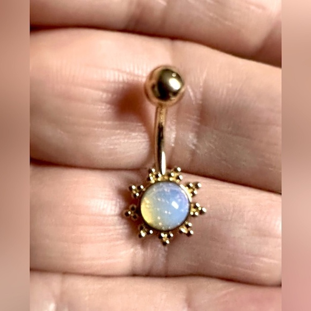 Body Gems navel ring 14G Surgical Steel Dangle simulated opal Navel Belly